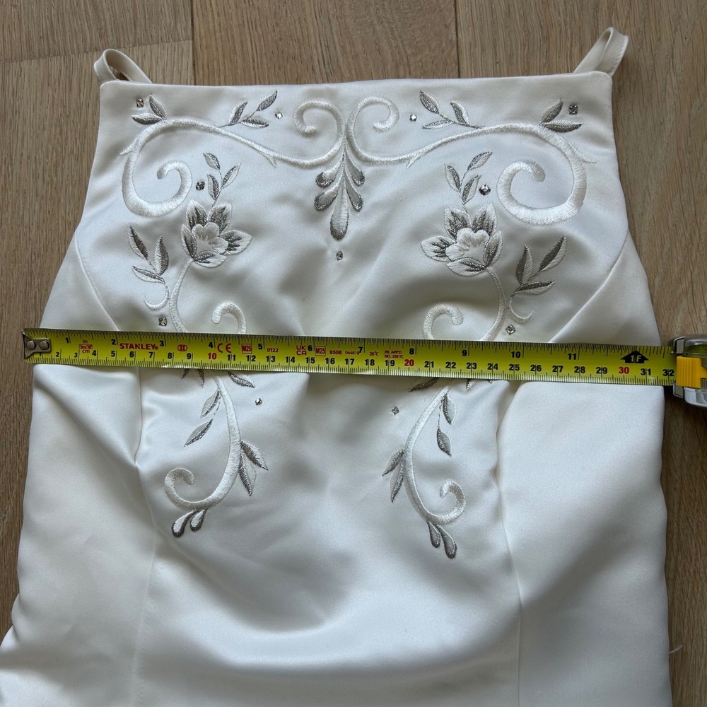 Vintage Jessica McClintock Wedding Gown Satin White Floral Embroidered Gemstone - Picture 16 of 16
